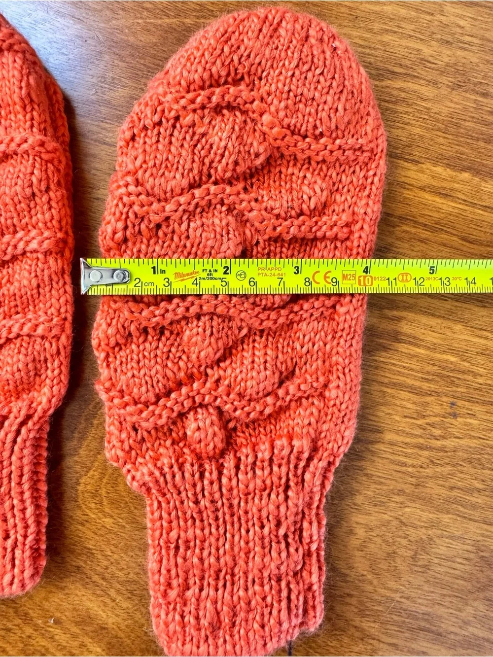Knit Cable Mittens in Coral